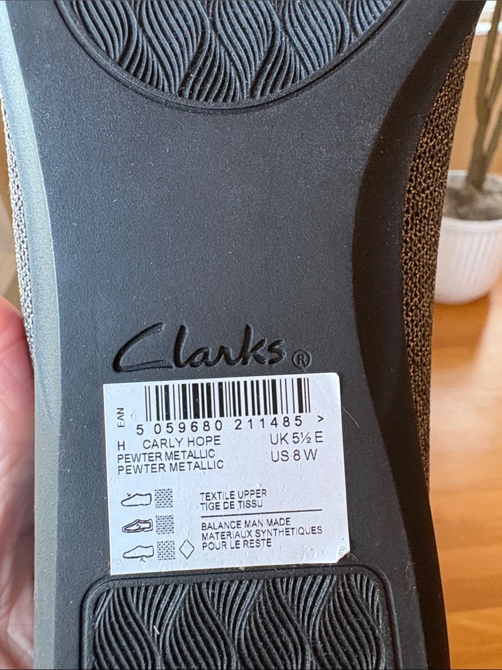 Clarks Gray Sparkle Ballet Flats with Bow and Stud Accents